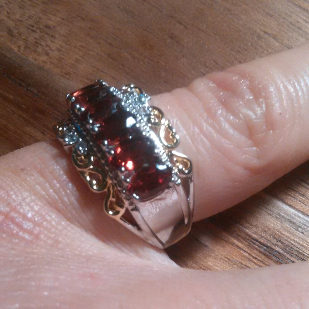 Mozambique Garnet and White Zircon Brass Ring (Size 5) - Picture 9 of 12